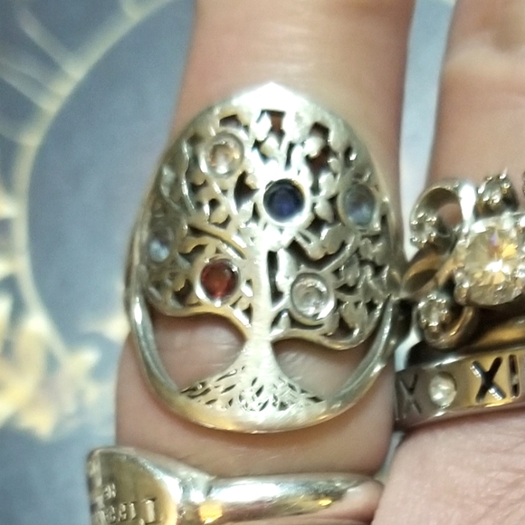 Vintage Tree of Life Multi Sapphire Sterling Ring - Picture 6 of 8